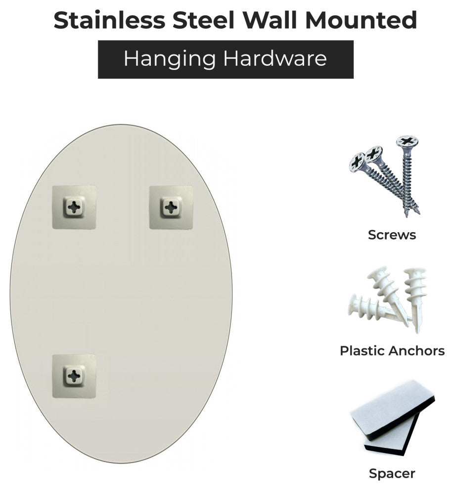 Oval Beveled Polished Frameless Wall Mirror With Hooks, 24"x36"