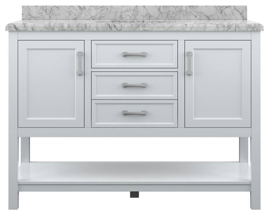 Affinity Bathroom Vanity With Carrara Marble Countertop, White, 49 in