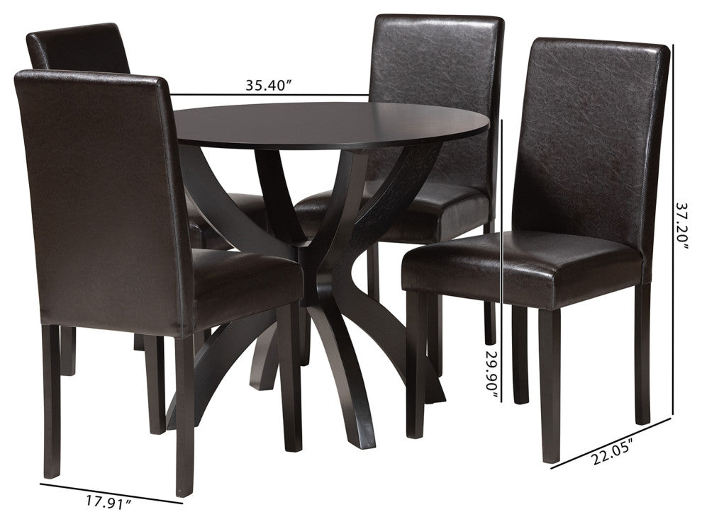 Bobbi Espresso Brown Faux Leather 5-Piece Dining Set