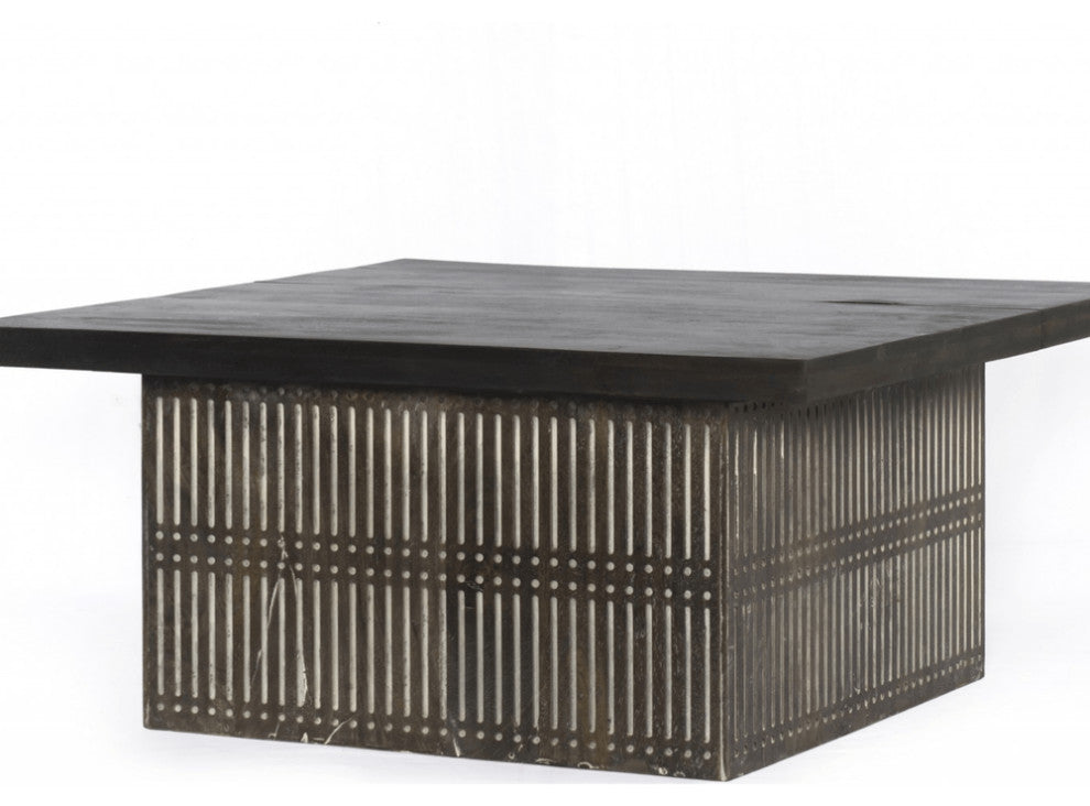 Rustic Brown Carved Wood Storage Coffee Table