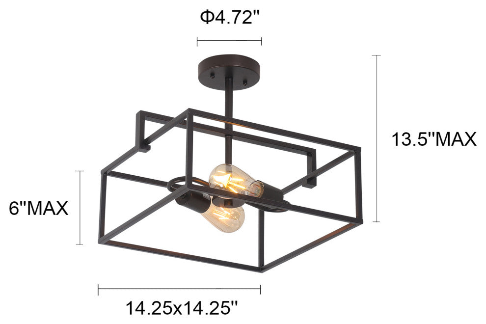 Chloe Lighting Nolan Farmhouse 2-Light Black Square Semi-Flush Pendant