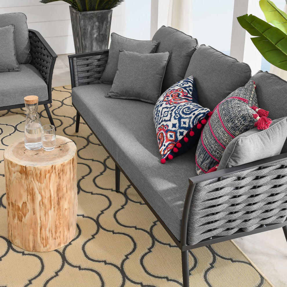 Lounge Sectional Sofa Chair Set, Gray, Aluminum, Modern, Outdoor Patio