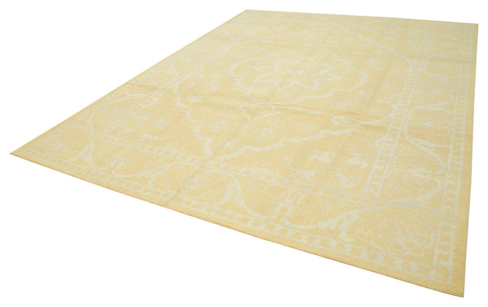 Rug N Carpet - Handwoven Oriental 9' 1" x 11' 11" Decorative Yellow Oushak Rug
