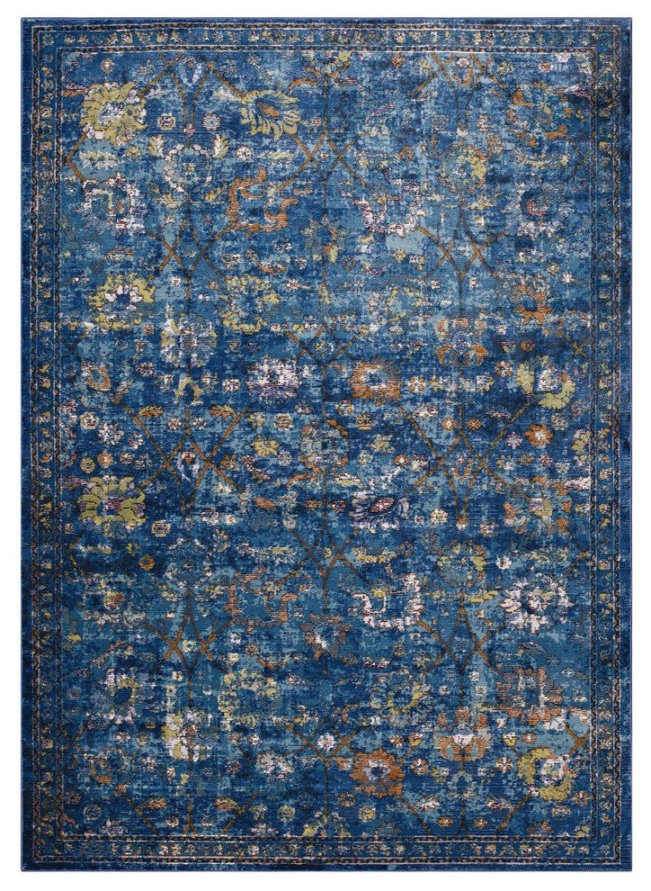 Minu Distressed Floral Lattice 5x8 Area Rug