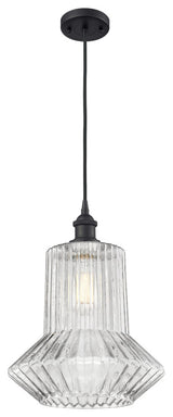 1-Light Springwater 12" Pendant, Matte Black, Shade: Clear Crystal