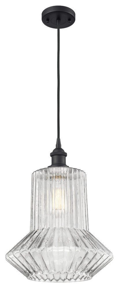 1-Light Springwater 12" Pendant, Matte Black, Shade: Clear Crystal