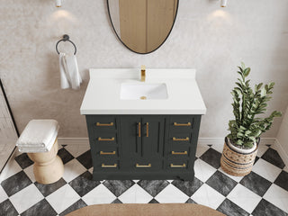 Charlotte 42" Single Sink Bath Vanity in Black Top 2" White Quartz