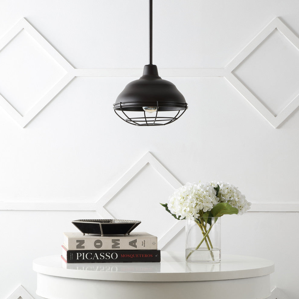 Levi Industrial Farmhouse Iron LED Pendant, Oil Rubbed Bronze, 1-Light