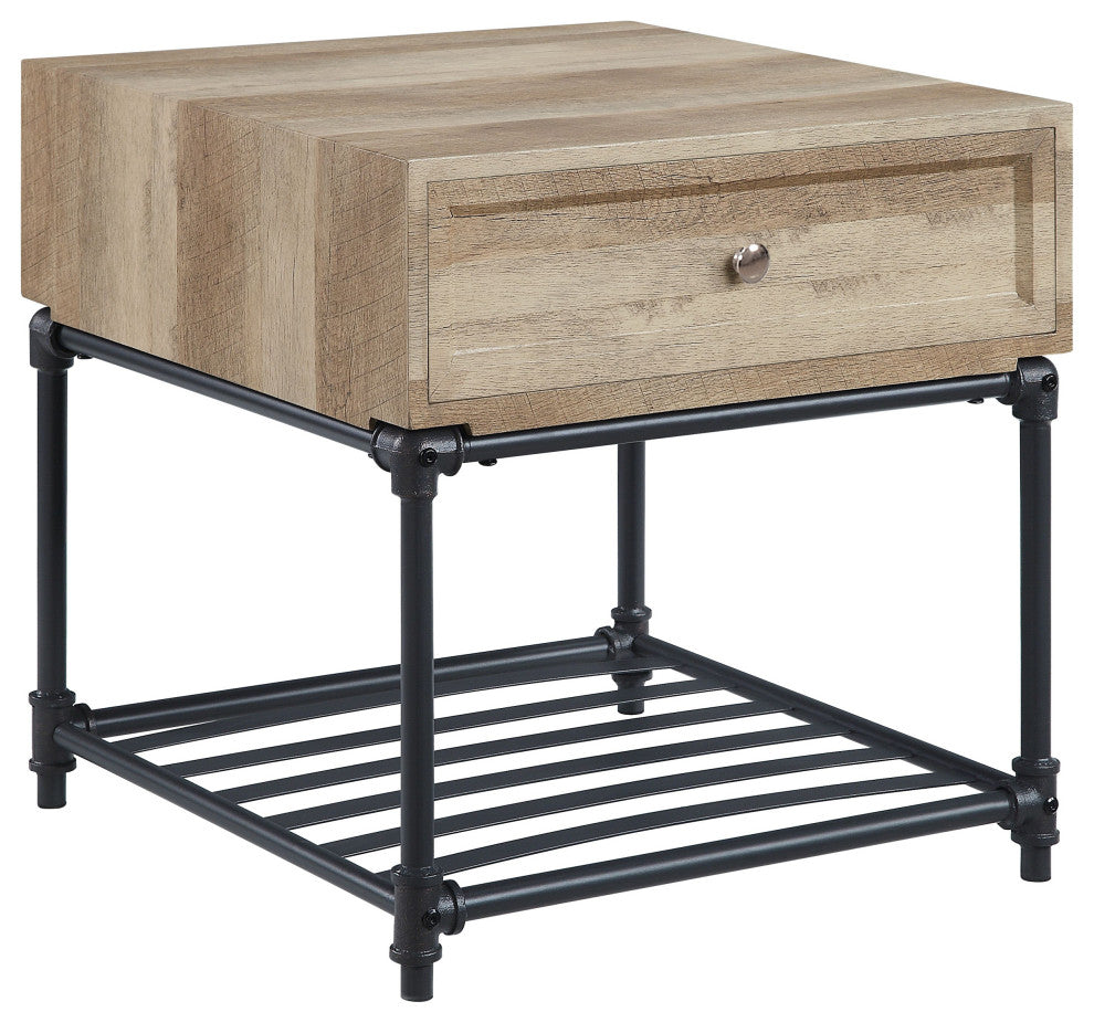 ACME Brantley End Table, Oak and Sandy Black Finish