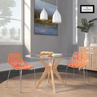 Leisuremod Asbury Plastic Stackable Dining Chair With Chromed Legs, Set of 2, Orange
