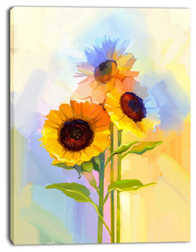 Yellow Sunflowers with Green Leaves, Floral Canvas Art Print, 30"x40"