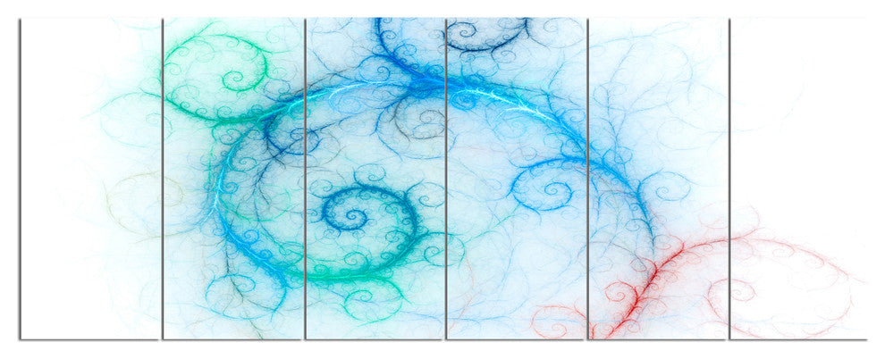 Beautiful Blue Fractal Pattern, Abstract Wall Art Canvas, 70"x28", 6 Panels