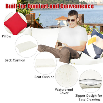 Costway 7PCS Patio Rattan Furniture Set Sectional Sofa Garden White Cushion