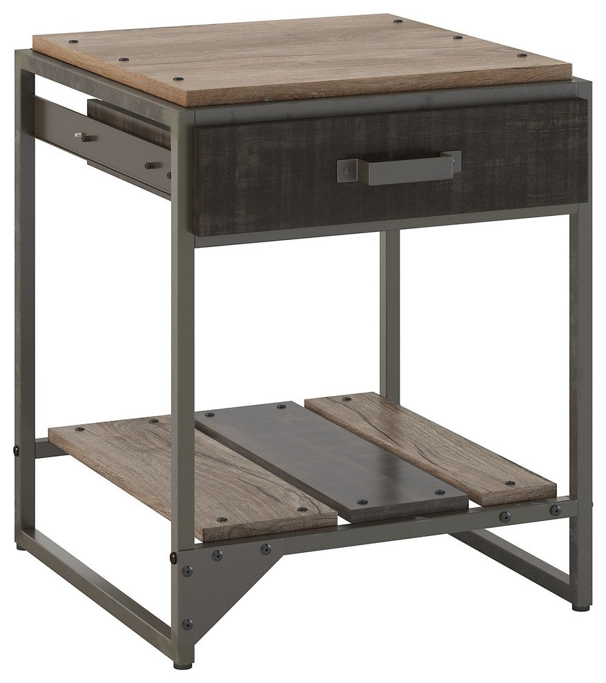Bush Furniture Refinery End Table With Drawer, Rustic Gray
