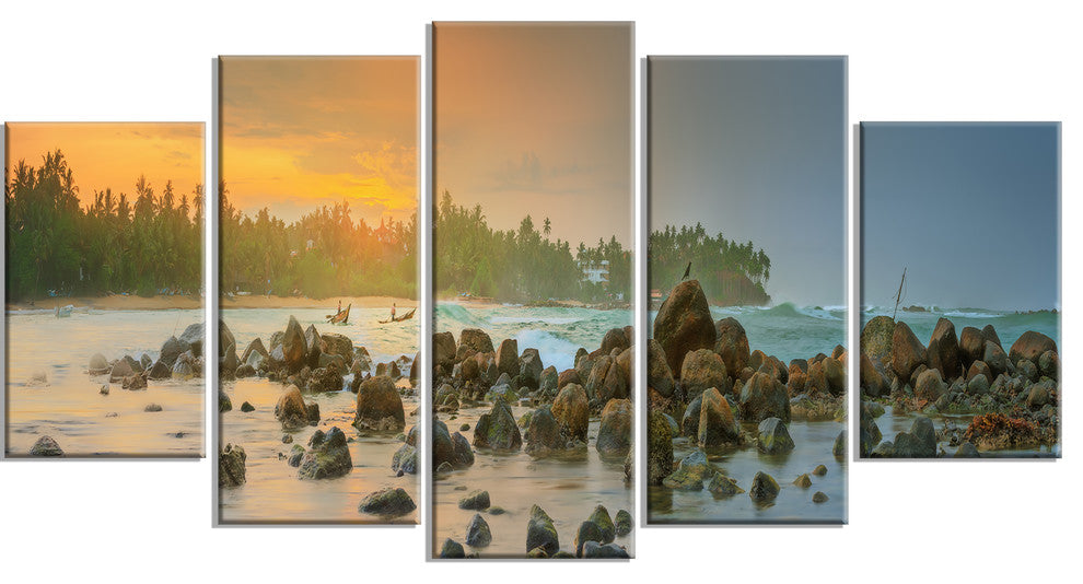"Romantic Untouched Beach Sunset" Canvas Print, 5 Panels