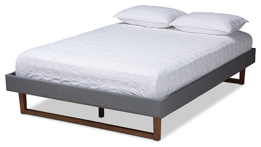 Liliya Mid-Century Modern Dark Gray Walnut Brown Queen Size Platform Bed Frame