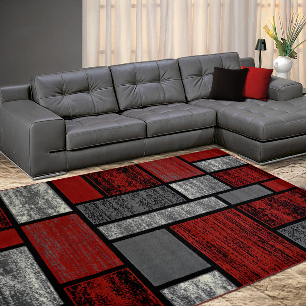 Modern Accent Rug, Red, 7'0"x5'2"