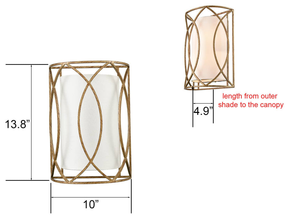 2-Light Vanity Modern Brass Metal Wall Sconce With Fabric Shade
