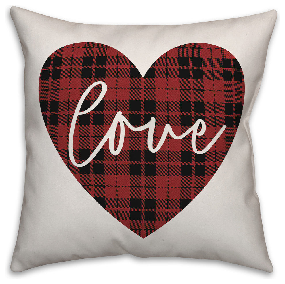 Love Plaid Heart 16x16 Throw Pillow