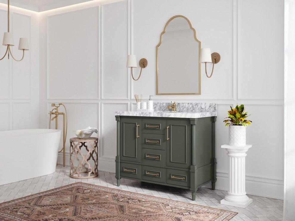 Aberdeen 42 Single Sink Bath Vanity in Pewter Green 2" Carrara Marble