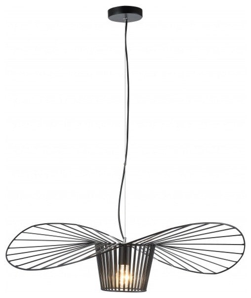 Single Pendant Black Iron Wire "Hat" Shaped Light Fixture