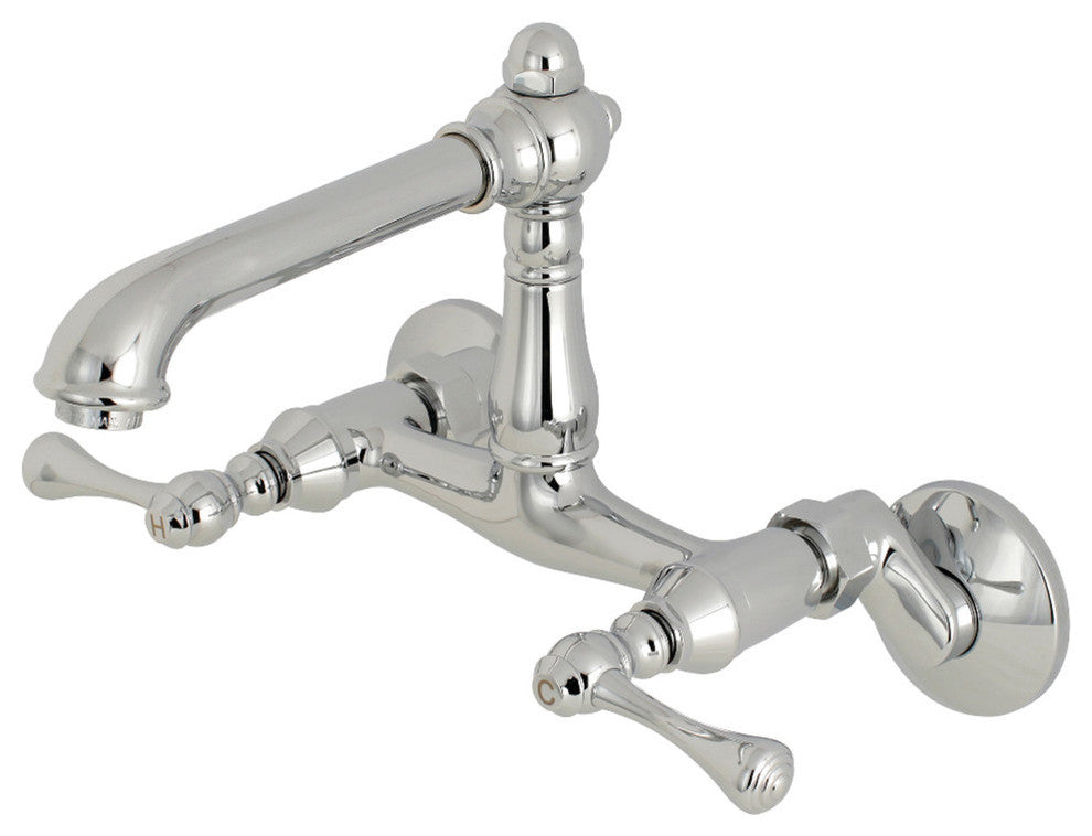 Kingston 6" Adjustable Center Wall Mount Kitchen Faucet, Polished Chrome