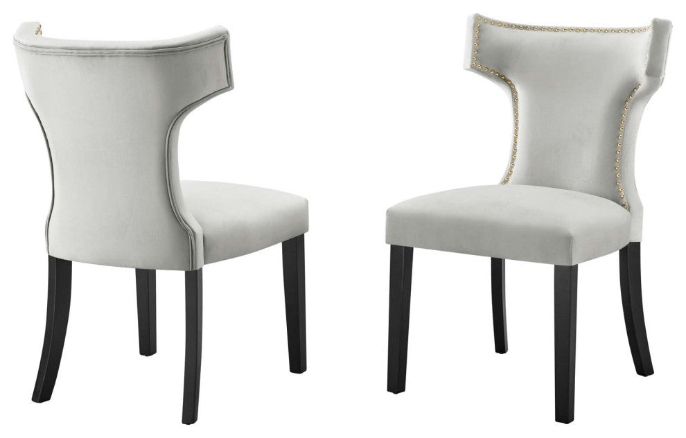 Dining Chair, Nailhead, Set of 2, Gray, Velvet, Modern, Bistro Hospitality