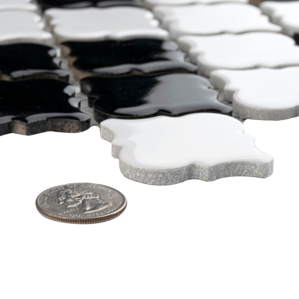 Hudson Tangier Mosaic Floor and Wall Tile, Black and White