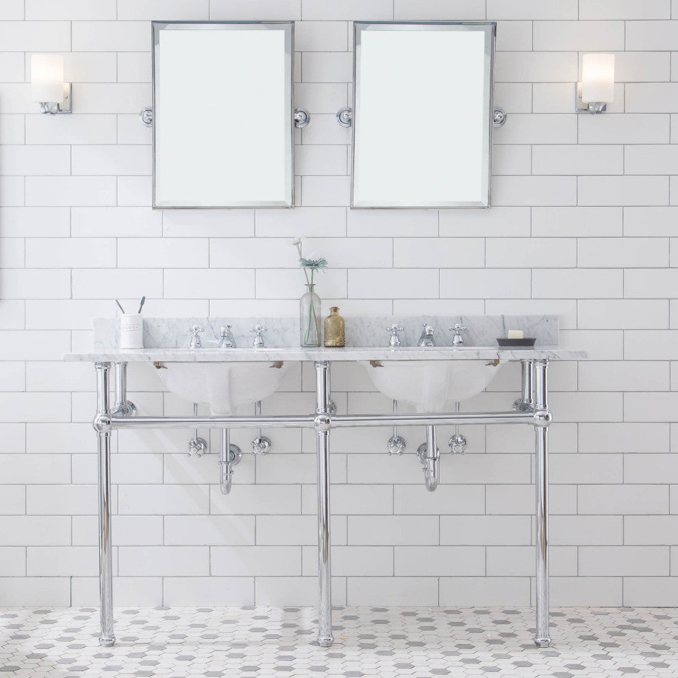 Embassy 60" Wide Double Wash Stand, P-Trap, Countertop With Basin, Faucet