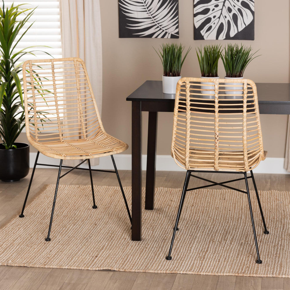 Rosalin Rattan and Metal Dining Chairs, Set of 2