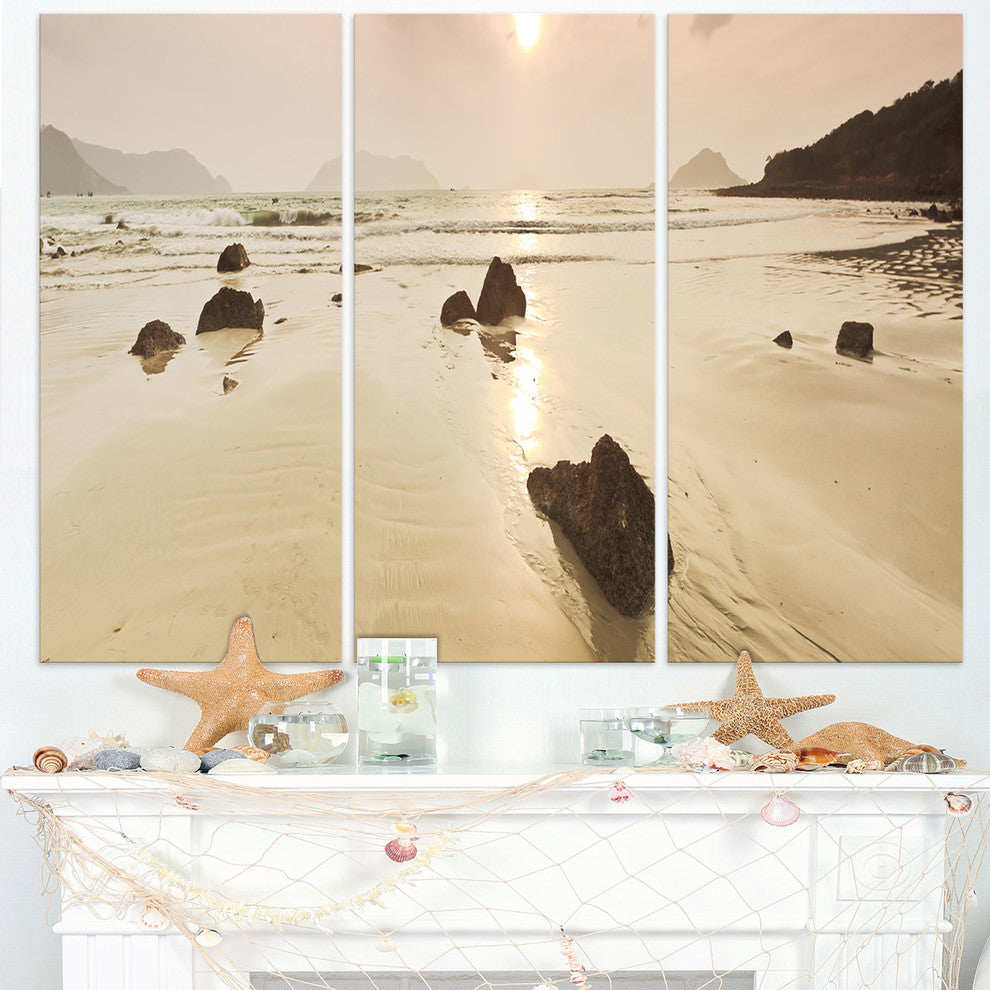 "Sunrise Over Rocky Sea Panorama" Metal Wall Art, 3 Panels, 36"x28"