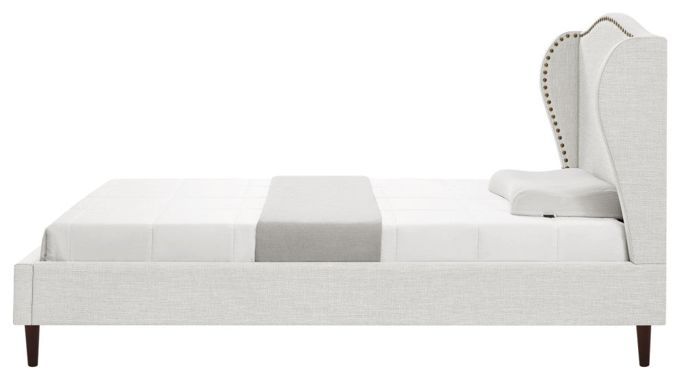 Rustic Mabor Caliana Bed, Linen, Cream White, Twin Xl