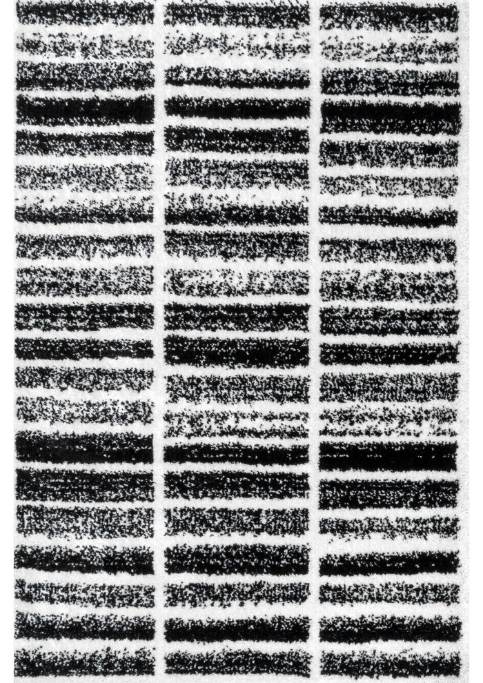 Nuloom Carolise Shag Striped Vintage Area Rug, Black And White 9'x12'