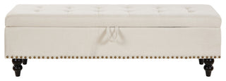 Gewnee 59" Fabric Button-Tufted Storage Ottoman Bench, Beige