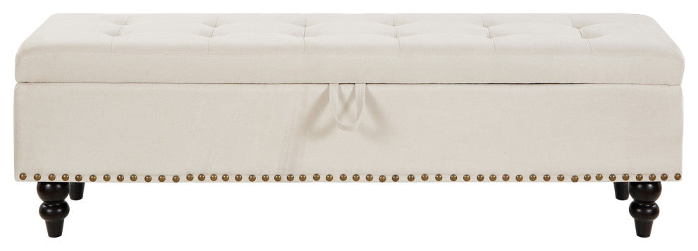 Gewnee 59" Fabric Button-Tufted Storage Ottoman Bench, Beige