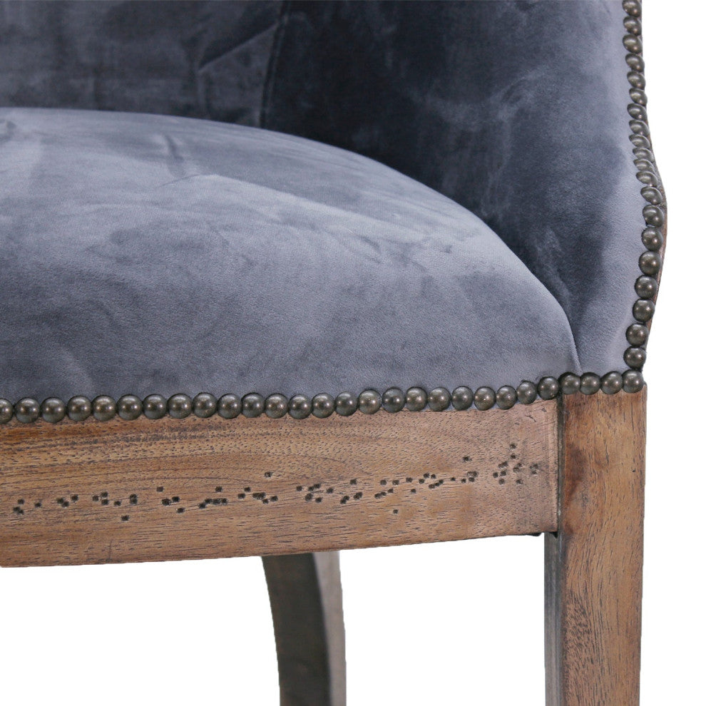 Grey Velvet Dining Chair - Deconstructed Back Exposed Frame Armchair