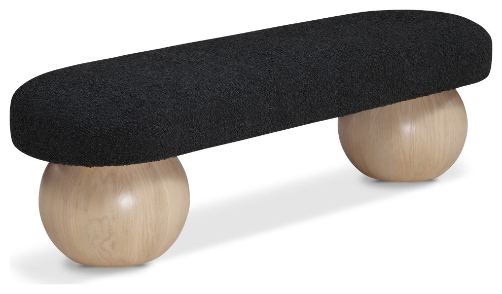 Meridian Furniture Bowie Boucle Fabric Upholstered Bench, Black, Natural Finish