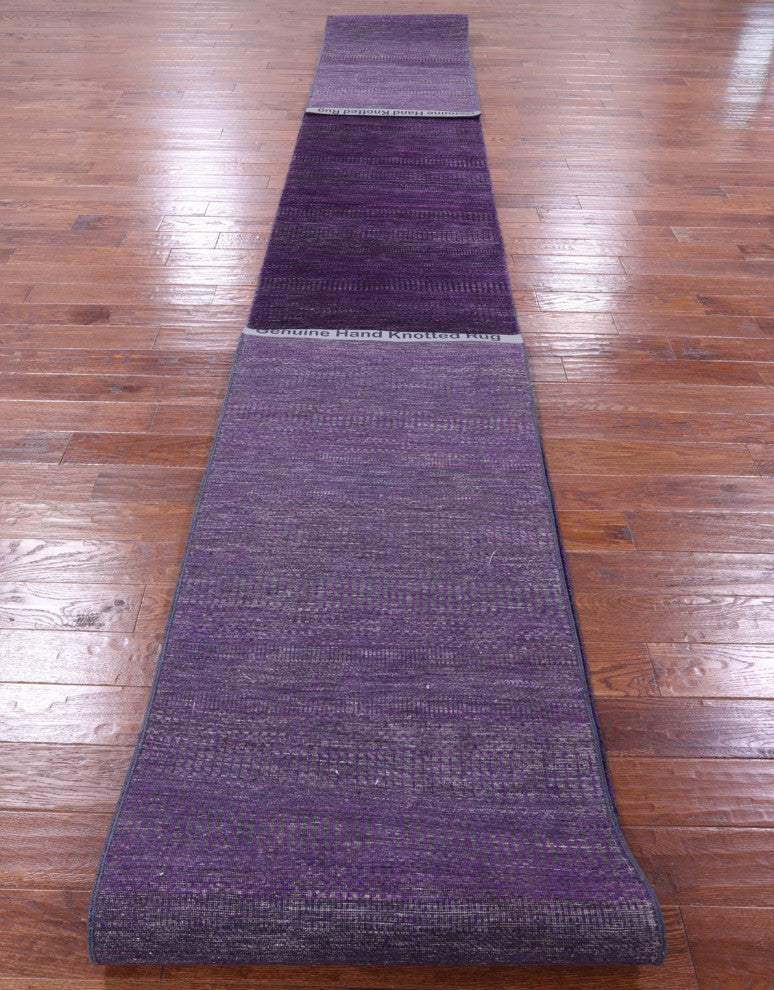Runner Wool and Silk Super Savannah Gabbeh Hand-Knotted Rug 2' 7" X 27' 9" Q8996