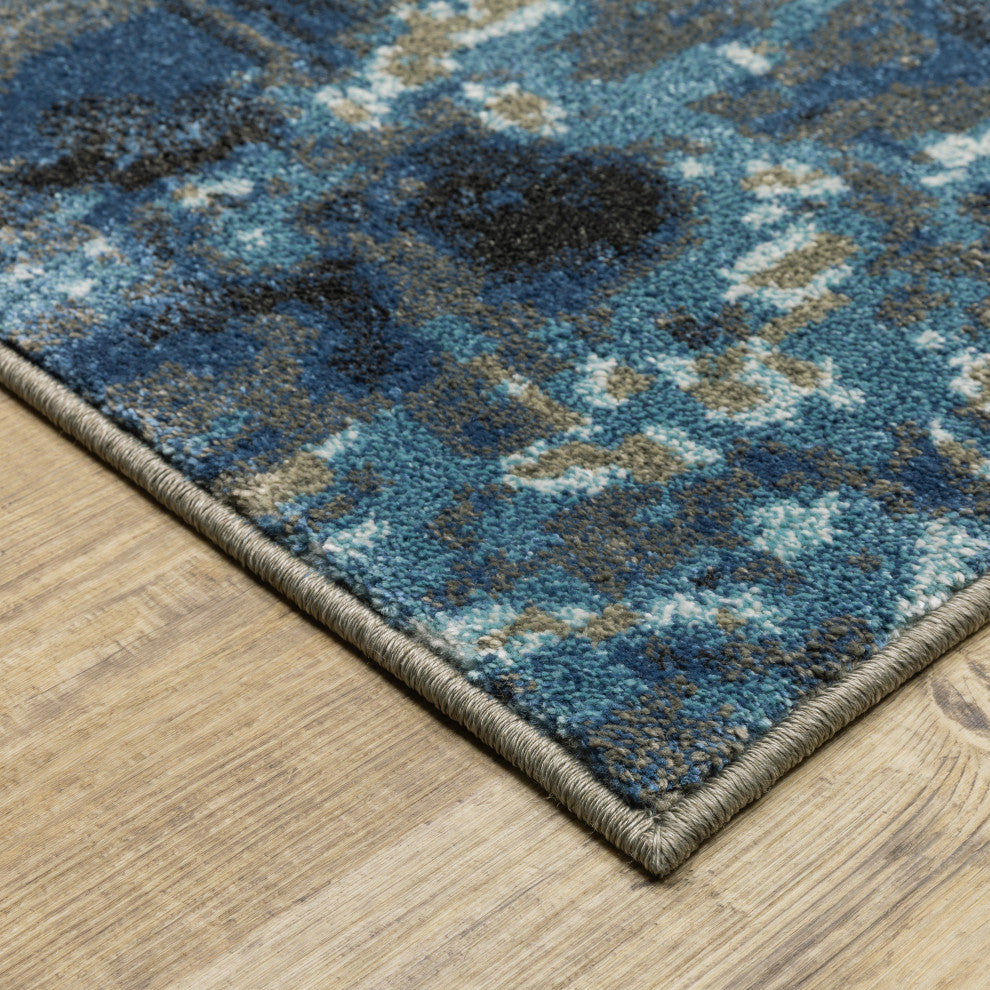 Vander Glass Blue/Beige Power-Loomed Area Rug, 2'3"x7'6"
