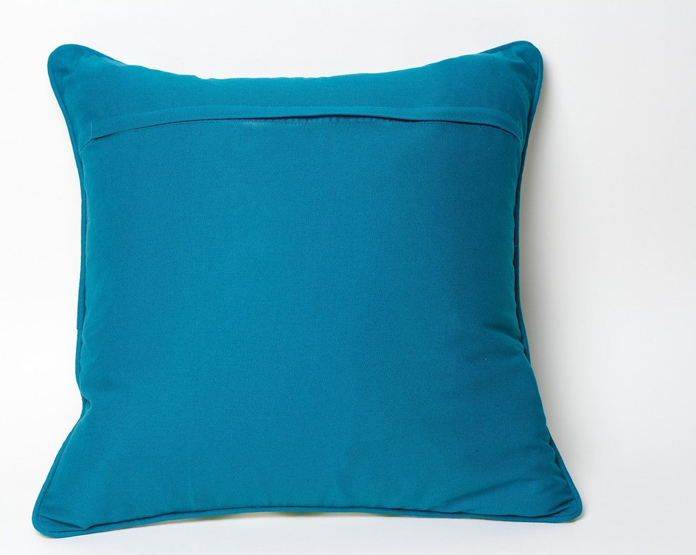 Hand-Embroidered Panaji Blue Geometric Pillow, Cover Only