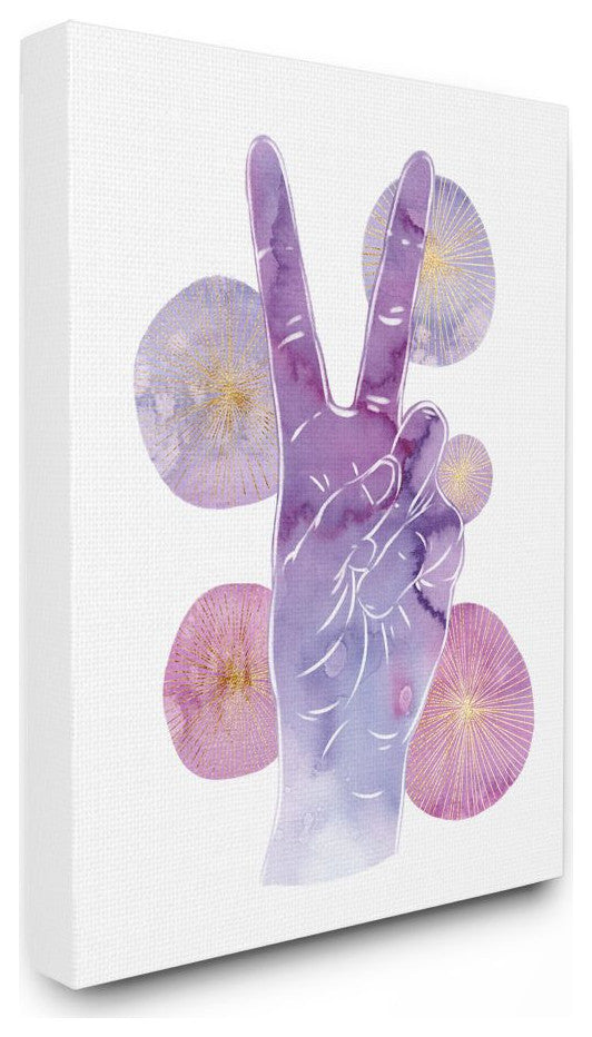 Purple Watercolor Peace Hand Sign with Abstract Shapes30x40