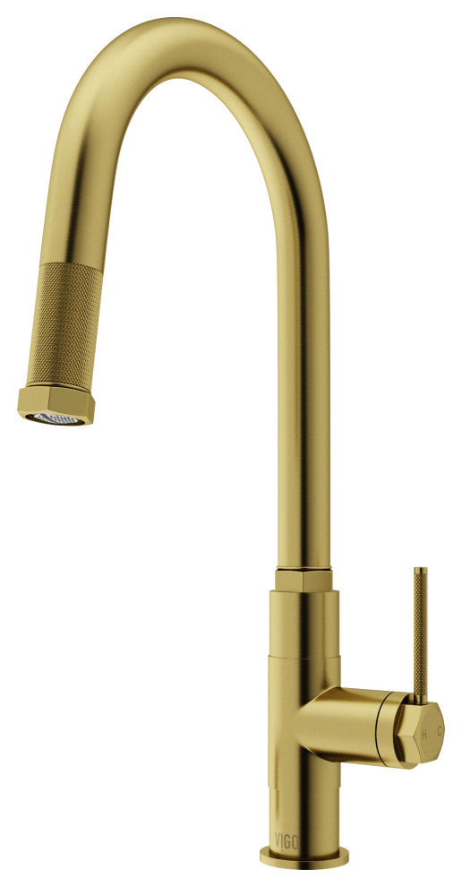 VIGO Hart Arched 18" H Single Handle Pull-Down Kitchen Faucet, Matte Brushed Gold, Without Extras