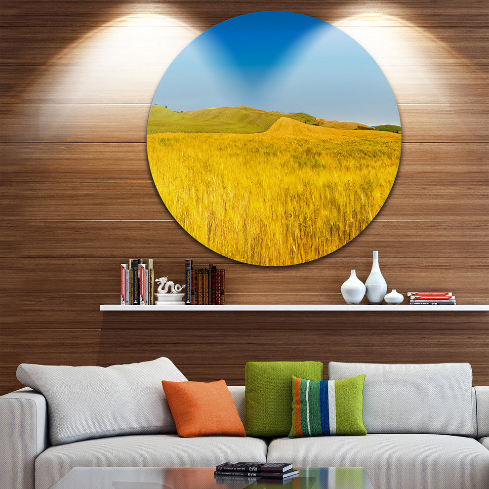 Tuscany Whet Field On Sunny Day, Landscape Disc Metal Wall Art, 11"