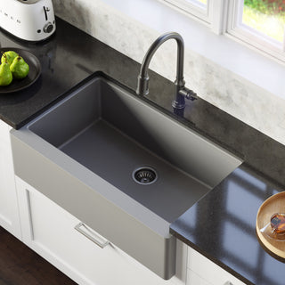 Karran Farmhouse/Apron-Front Quartz 34" Single Bowl Sink Kit, Grey