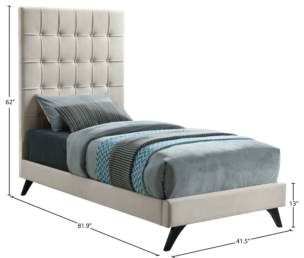 Elly Velvet Upholstered Bed, Cream, Twin