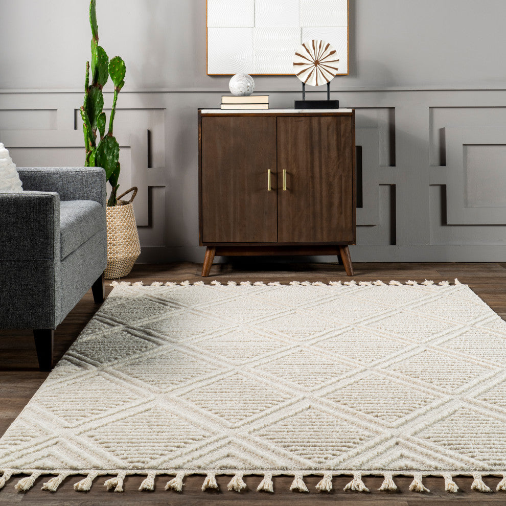 Balboa Textured Tile Area Rug, Ivory 12'x15'