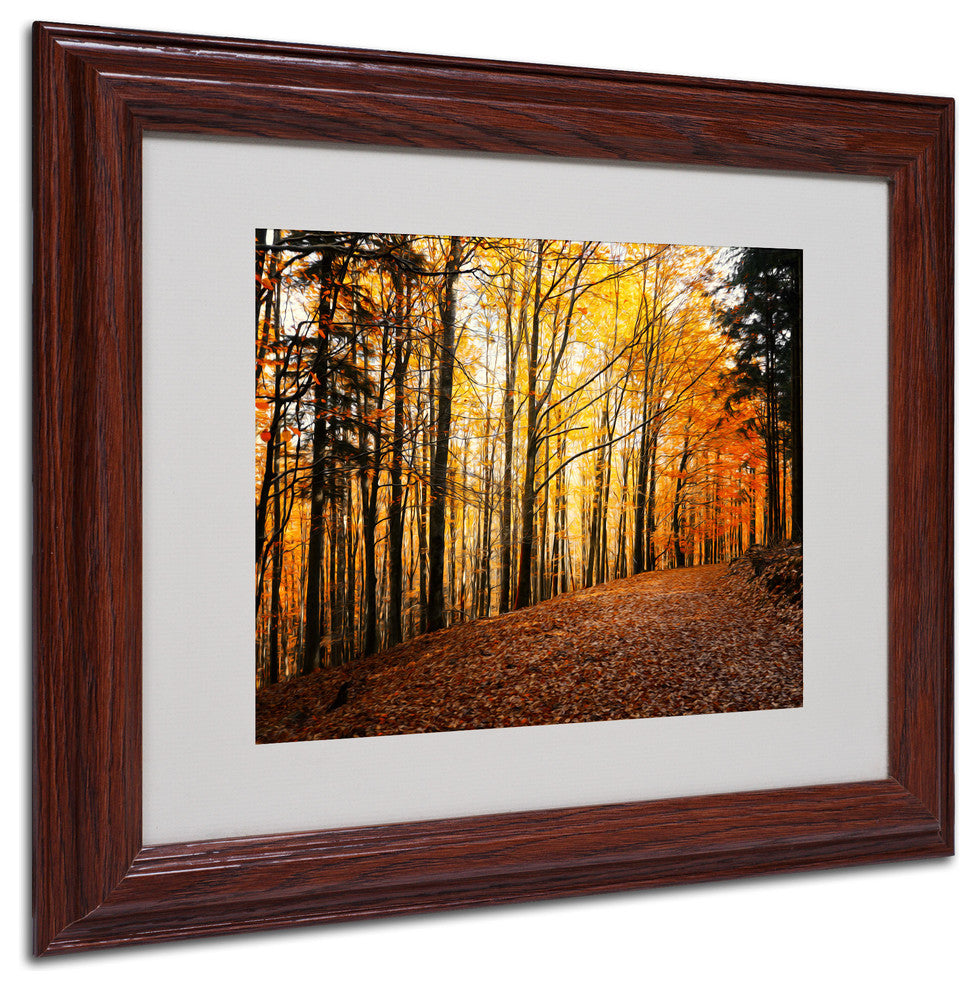 'Autumn Leaves Pathway' Matted Framed Canvas Art by Philippe Sainte-Laudy