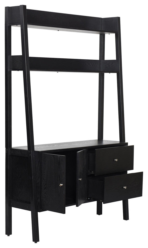 Scandia Leaning Console Upper Shelves Black Ash Veneer Finish