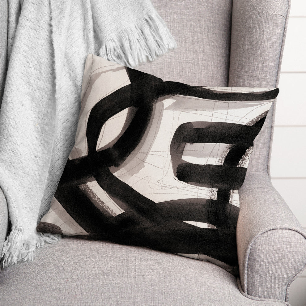 Black Abstract Brushstrokes 18x18 Indoor/Outdoor Pillow