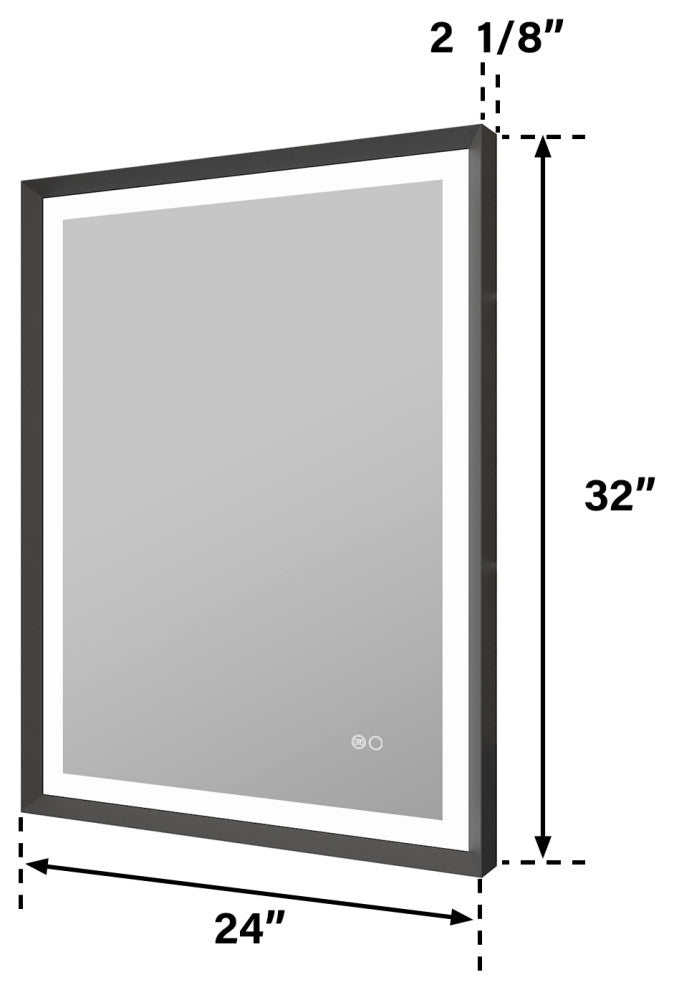 Beveled Bathroom LED Mirror Framed, Backlit and Front Light, Matte Black, 24"x32"